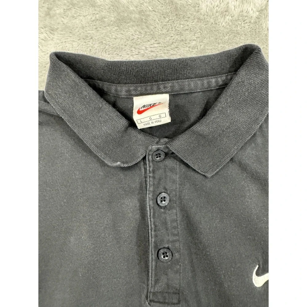 Vintage Nike‎ Polo Shirt Mens Large Black 100% Cotton Swoosh Logo Casual 90s